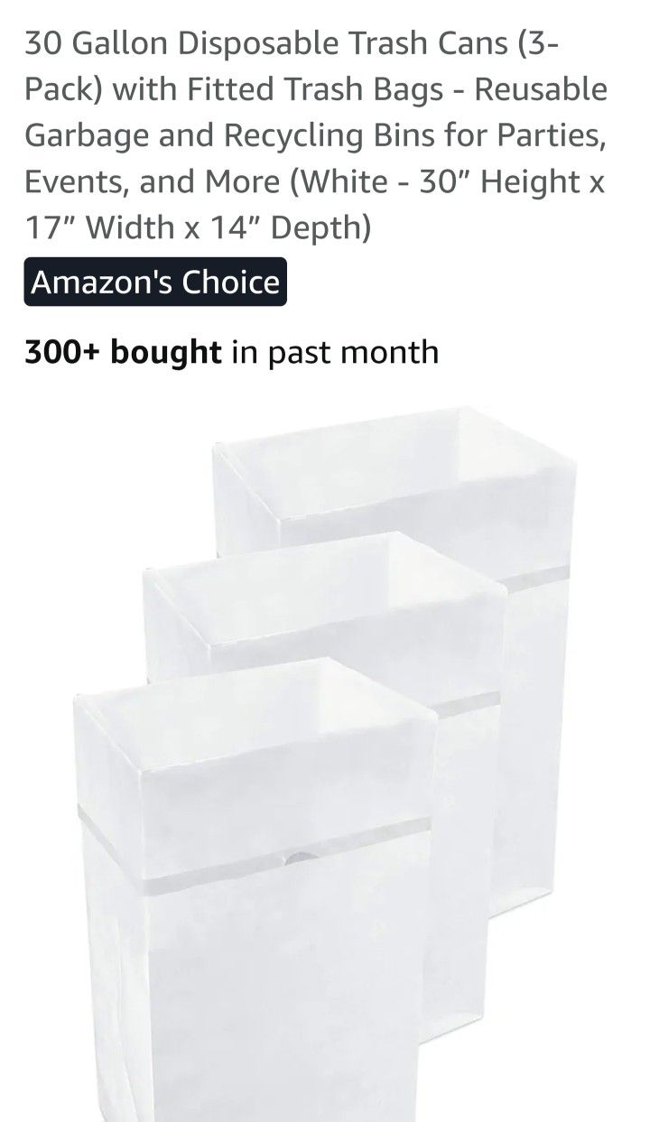 30 Gallon Disposable Trash Cans In 3 Pack WHITE