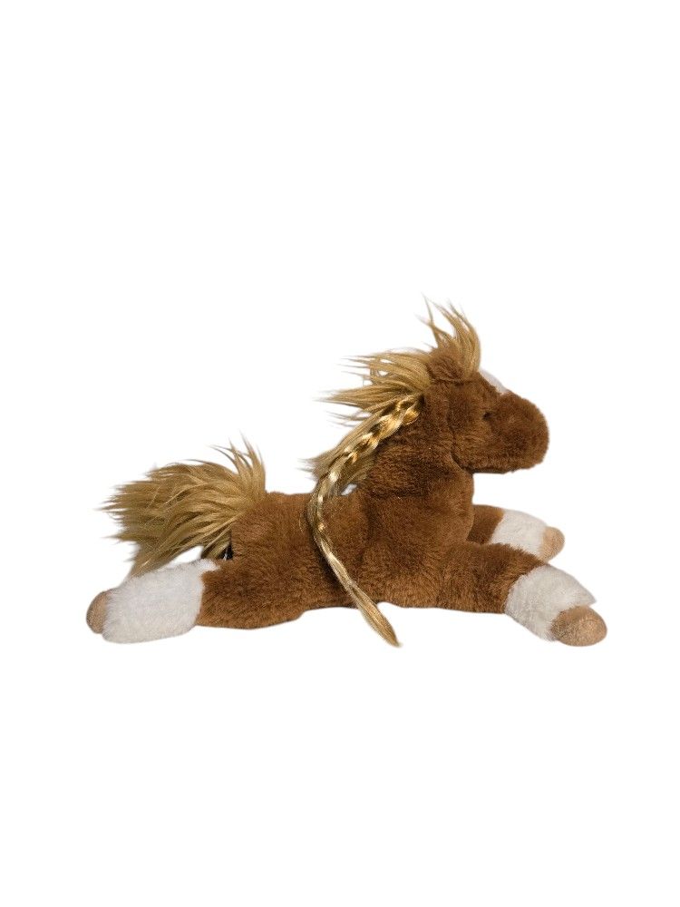 Douglas Cuddle Toys small soft chestnut brown horse with braided mane