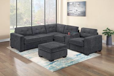 Sectional sofa W Ottoman Black Waffle Suede. New Especial price 