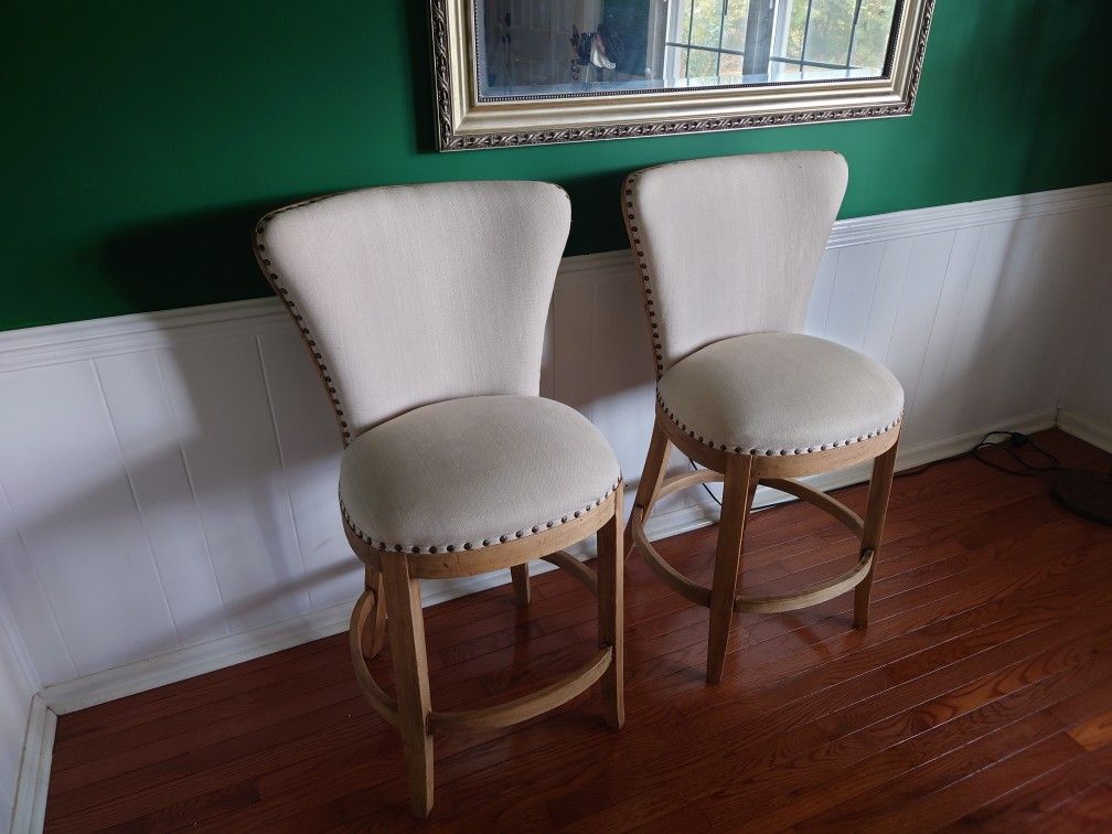 Wooden Upholstered Nailhead Trim Barstool (Set of 2) Will consider your best offer.