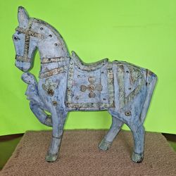 LARGE HAND PAINTED WOOD HORSE STATUE