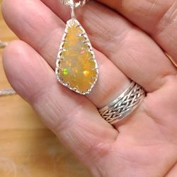 Necklace And Pendant 925 Sterling Opal Over 13 Carats