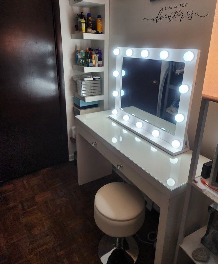 Makeup Desk With Chair And Wall Shelf Unit