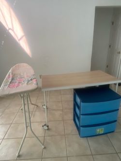 Desk, 3-Drawer Storage Unit, and Ironing Board Set