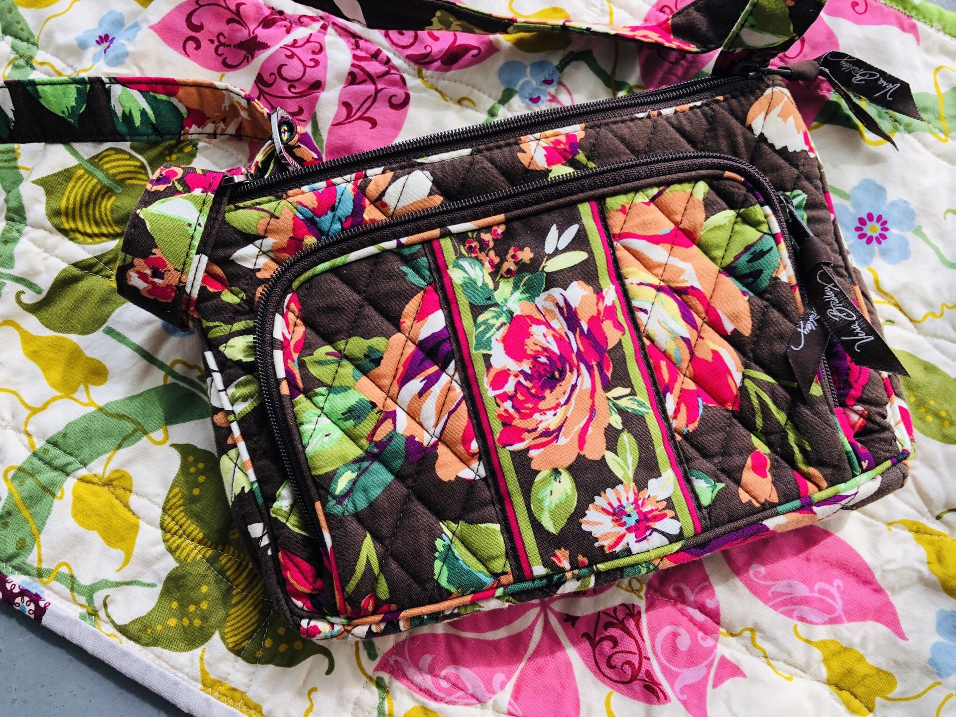 NEW Vera Bradley Small Purse, Tote, Bag in Brown with Rose, Floral Print NWOT