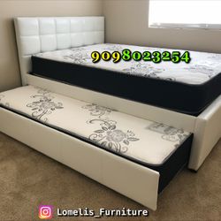 Full/Twin White Trundle Beds w. Orthopedic Mattresses Included 