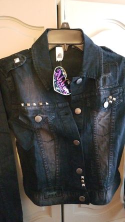 ABBEY DAWN VINTAGE LOOKING DENIM JACKET LARGE BLACK JUNIORS-WOMENS FIRM PRICE