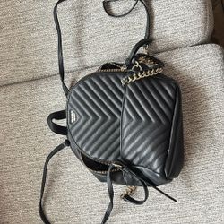 Victoria’s Secret Black Leather, Gold Chain Backpack