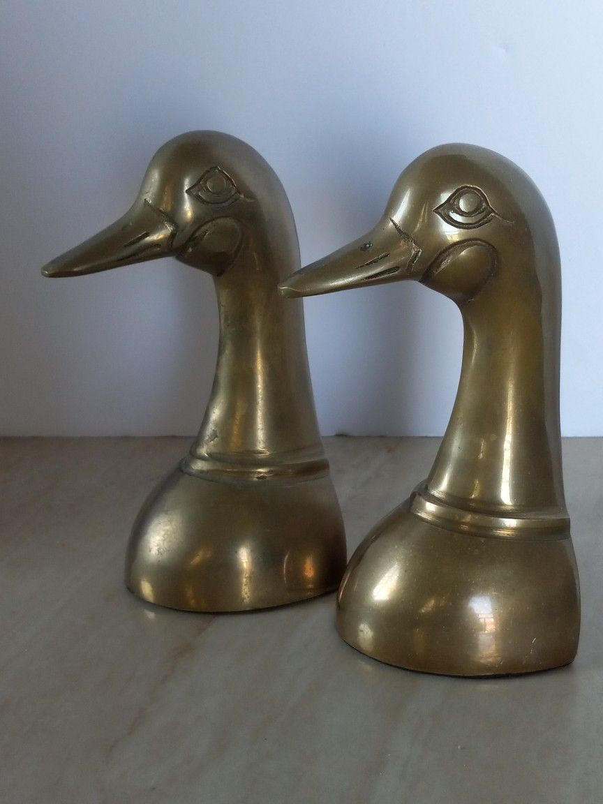 Vintage  Brass Duck Head Book Ends