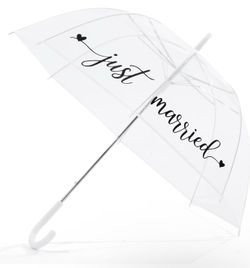 Clear umbrella “just married”