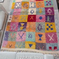 Authentic Hand-Knotted Moroccan Wool "Story" Rug - 10.5ft x 6.5ft