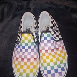 Vans Rainbow Checked Slip Ons (Youth 4)