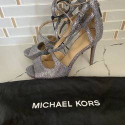 New Michael Kors Silver Heels 7 1/2 M