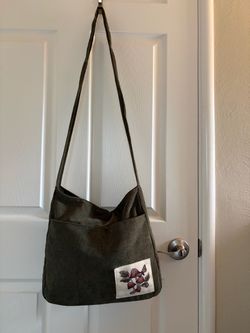 Olive Green Corduroy Shoulder Tote Bag