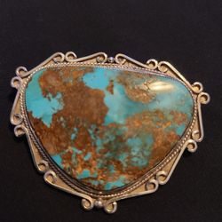Large Turquise and Silver Brooch