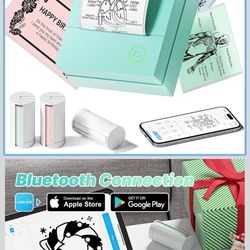 Sticker Printer, PM290 Mini Printer, Bluetooth Sticker Maker Machine with 3 Rolls Paper, Portable Print Pod for Study Notes, Journal, Lists, Pictures,