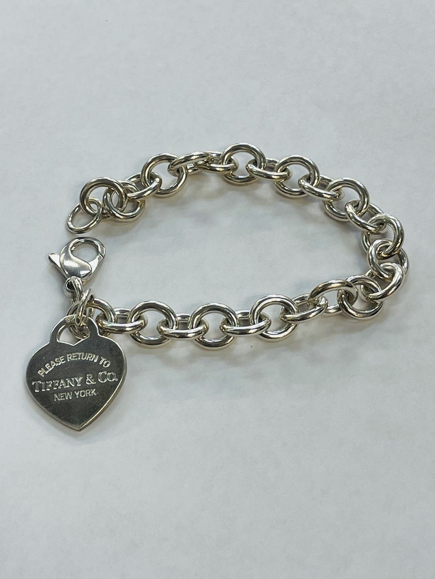 AUTHENTIC! Tiffany & Co. 925 Sterling Silver Heart Tag Charm Bracelet 7.5"