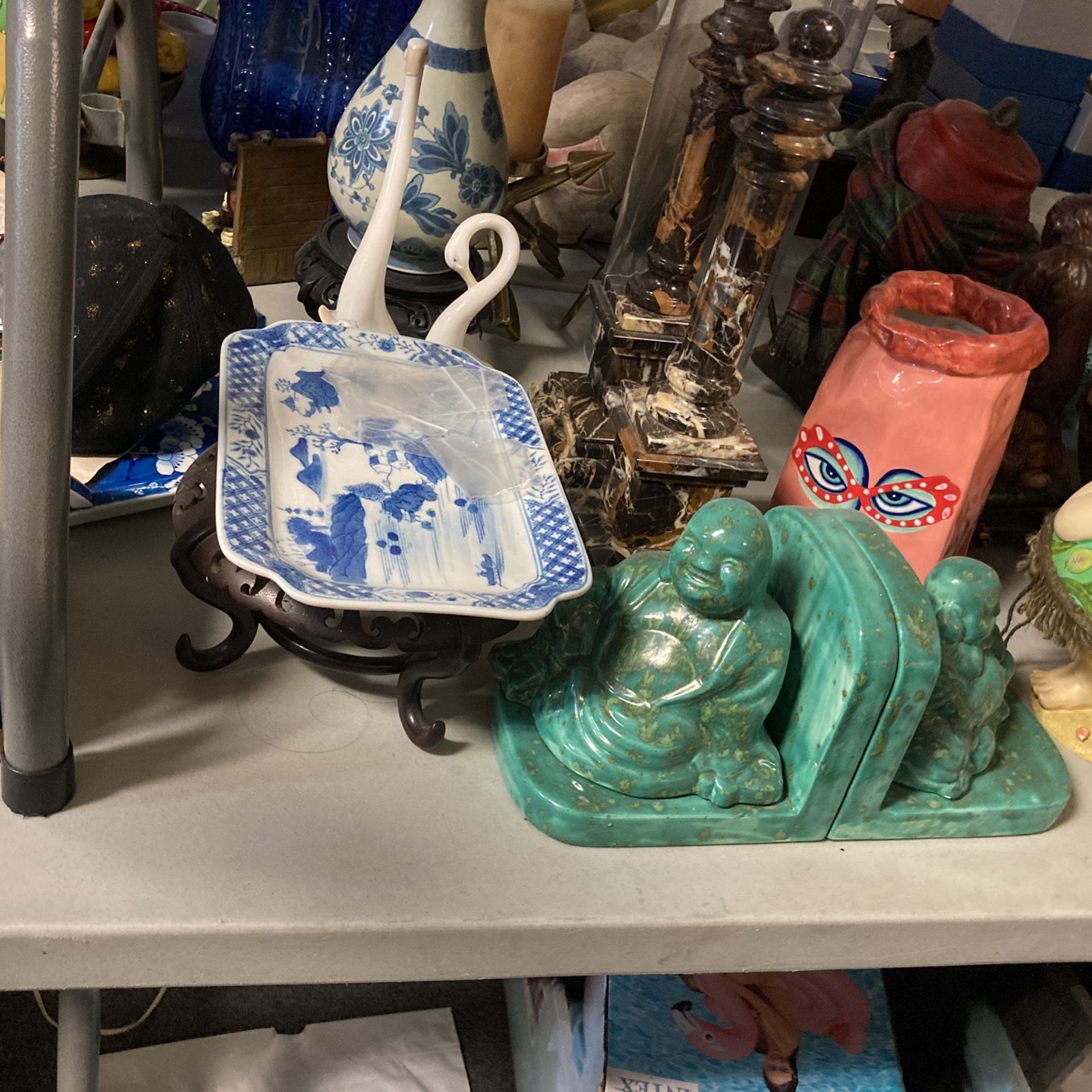 Not $1.  Please Request Prices.  Buddha Statues. Monkeys. Vintage Antique Mid Century Modern.  Horses. Blue & White Planters. Stool. Butler. Elephant.