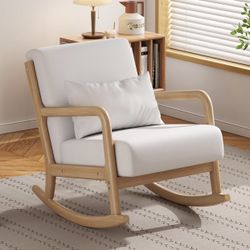 Solid Wood Reclining Accent Chair Mid-Century Modern Lounge Armchairs, Fabric Upholstered Soft Comfy Living Room Chairs with Armrest Waist Pillow