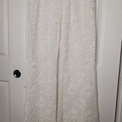 White Crochet Lace Wide Leg Pants Women XL Boho Festival Beach Cover Up Elastic Waist Sheer Eyelet Palazzo Summer Vacation Resort Casual Flowy Trendy