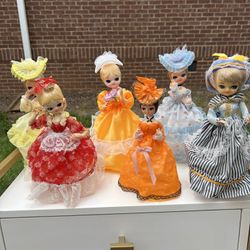 Vintage 10-13” Big Eye Doll Bradley 70s Stockinette Boudoir Korea MCM Mod Anime Manga  PRICE IS FOR EACH DOLL  Select doll by dress color: Yellow Blue