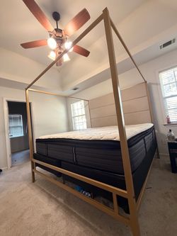 King Size Canopy Bed Frame + Sealy Posturepedic Plus Mattress