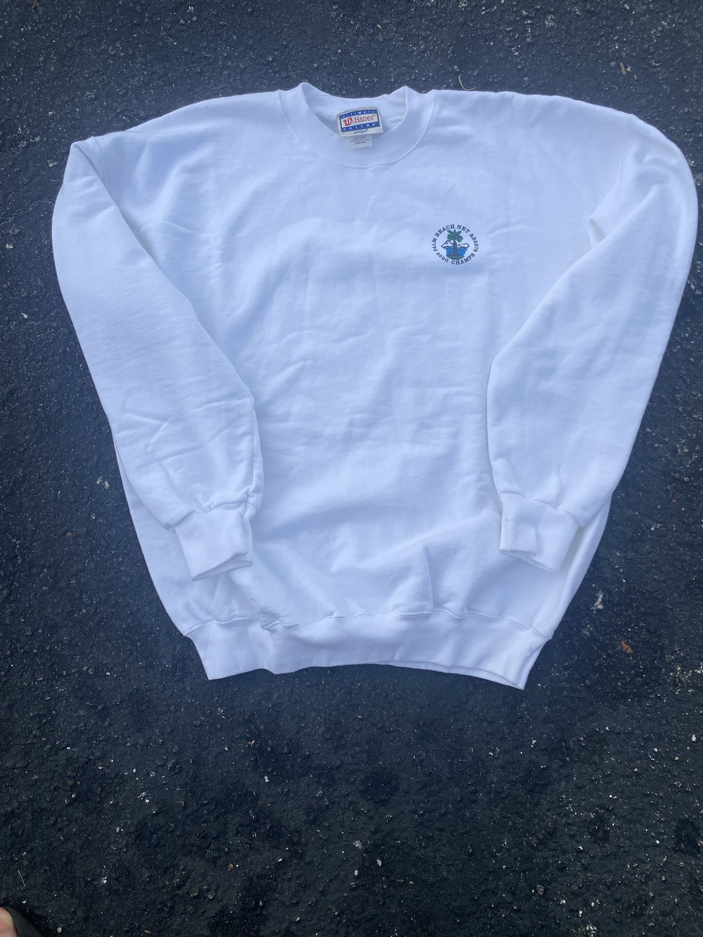 white Hanes crewneck sweatshirt (palm Beach)