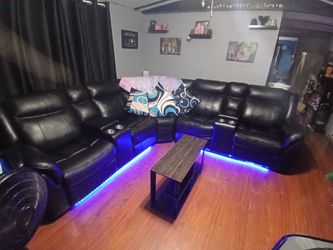 Black Leather Reclining Sectional Sofa