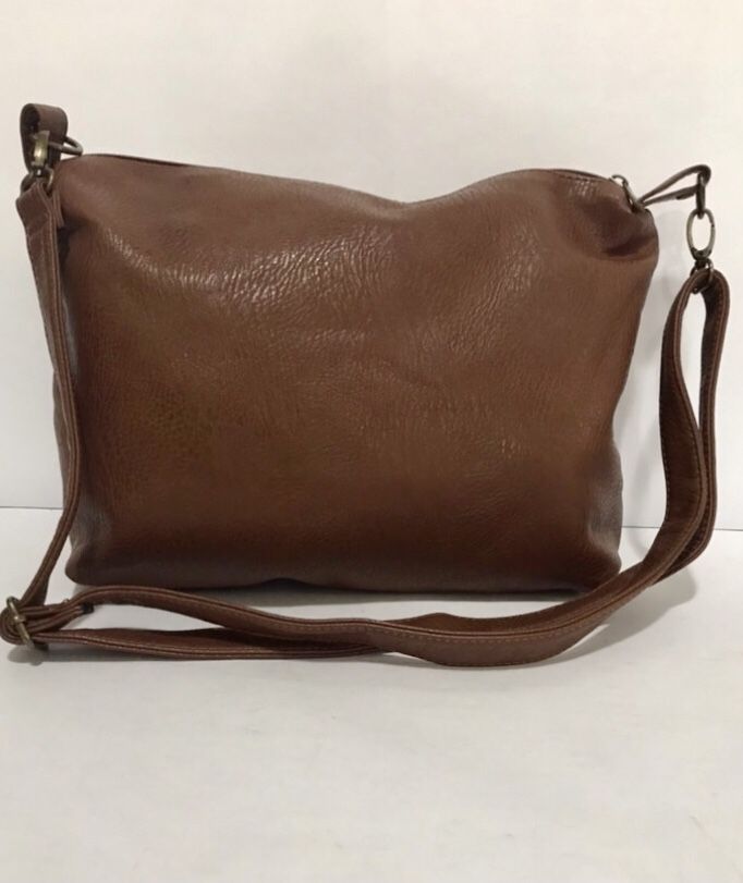 Crossbody Handbag. Brown Faux Leather
