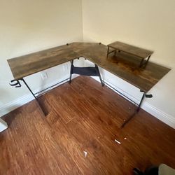 L-Shaped Corner Desk - Rustic Brown & Black