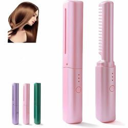 2 in 1 Wireless Hot Comb Hair Straightener, Rechargeable Mini Hair Straightener, Portable Electric Press Ceramic Heat Comb, Portable Hair Straightener