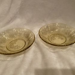  Federal Depression Glass 1930 Two Amber Sharon Cabbage Rose Pattern Vegetable Serving Bowls