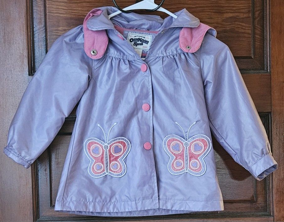 4T, OshKosh B'Gosh Girl Hooded Purple, Butterfly, Rain Jacket