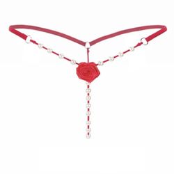Imitation Pearl Rose Transparent Women Lace G-String Sexy Thongs Briefs Panties