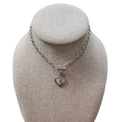 Silver Toned Double Hearts Pendant Necklace