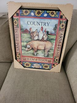 Country Farm Fresh Ham & Eggs Framed Wall Art