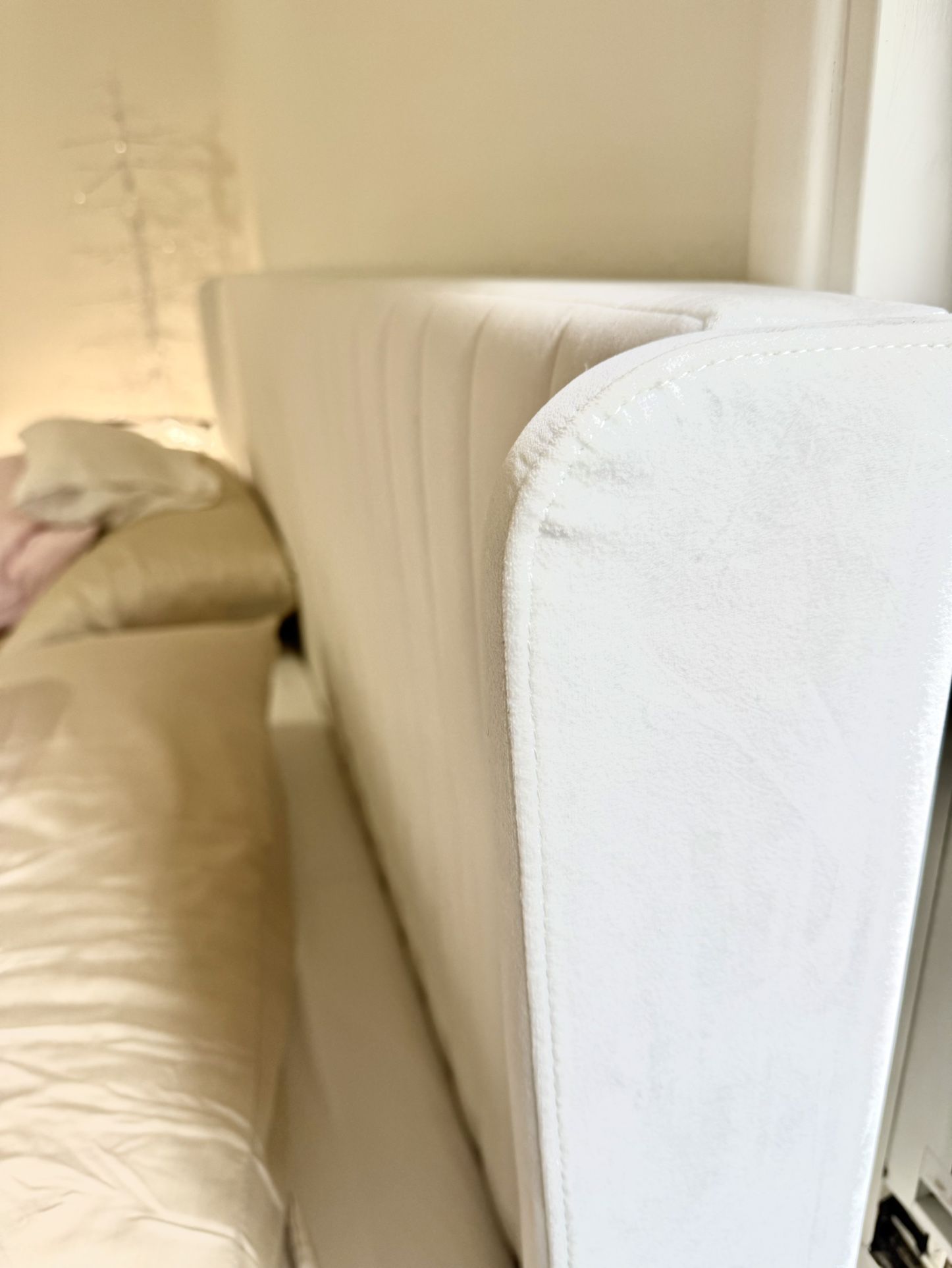 Ivory Velvet King Bed Frame & Headboard 