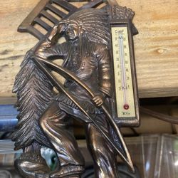 Antique American Indian Copper/bronze Thermometer 1950’s Works