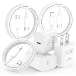 🆕 In 📦 3️⃣Pack4️⃣0️⃣W Fast Charger USB C,Type C Block,Cable Cord6️⃣FT