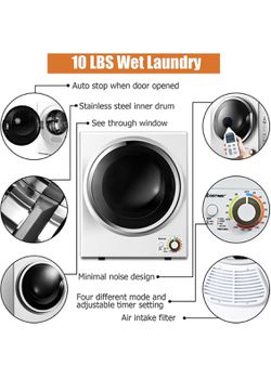 COSTWAY Compact Laundry Dryer, 110V Electric Portable Clothes Dryer with  Stainless Steel Tub, Control Panel Downside Easy Control for 4 Automatic