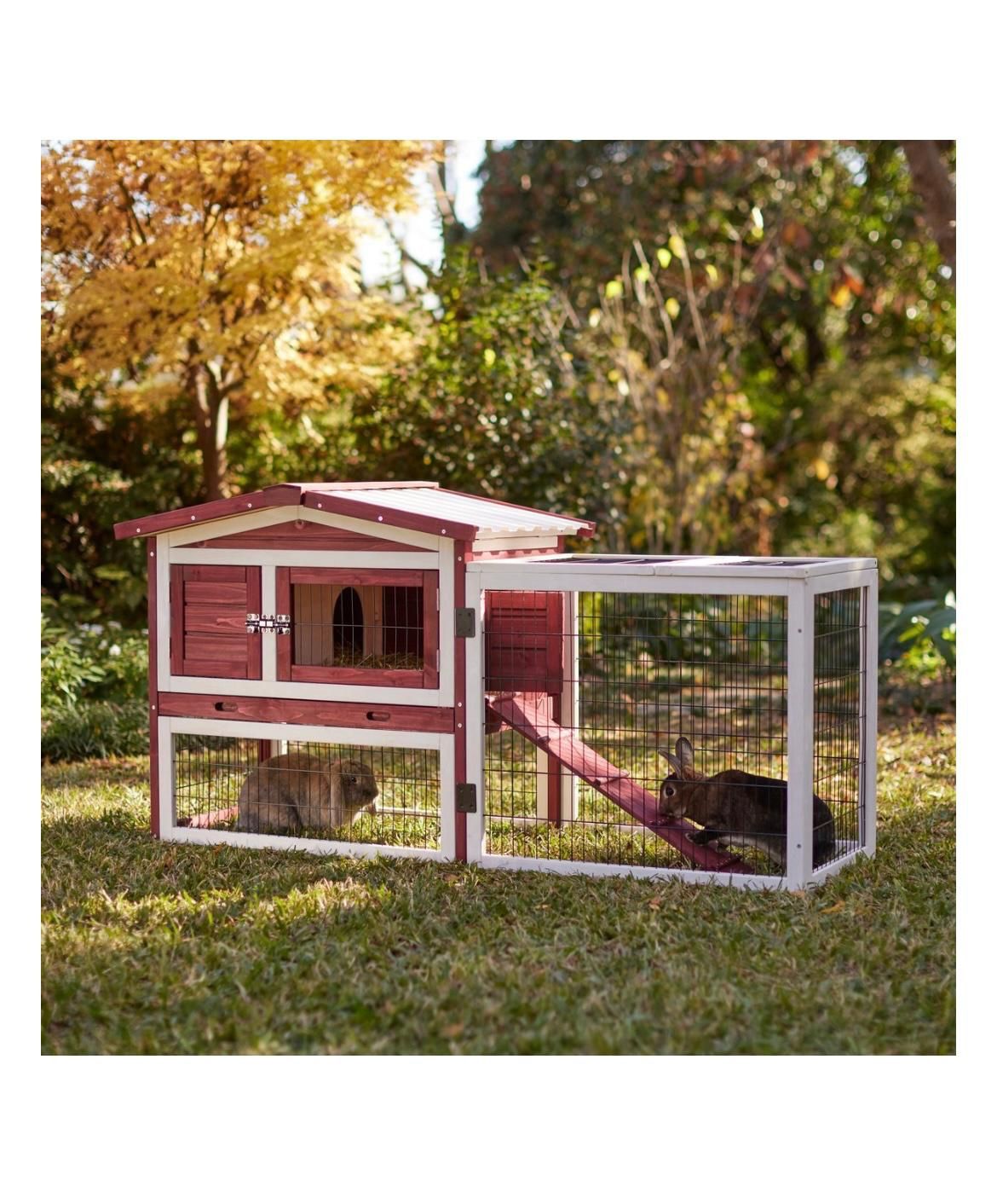 Frisco Wooden Outdoor Rabbit Hutch, Red