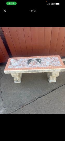 Mosaic Tile Top Concrete Garden Bench