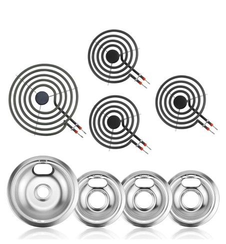 Electric Stove Burner Drip Pans W10196405(8”) W10196406(6”) Silver+Electric Stove Burner Replacement MP15YA(6") MP21YA(8") Compatible for Whirl-pool K