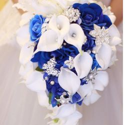 Wedding bouquet Bride Bouquet And Bridesmaids Bouquet artificial Flowers Royal Blue