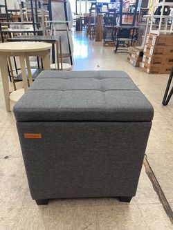 SONGMICS Square Storage Ottoman w/ Hinged Lid - Dark Gray