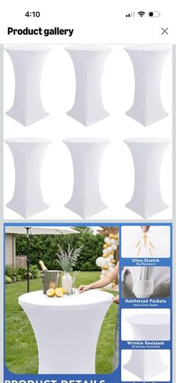 Cocktail Table Covers-Spandex Round High Top Table Cloths 6 Pack 32x43 Inch-White Stretch Fitted Bar Tall Tablecloth for Pub Bistro Highboy Party Even