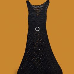 Vintage Karen Millen Black Crochet Midi Dress 