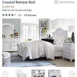 Beautiful Coastal Bedroom Set Including: Queen Bed Frame, Mattress & Nightstand