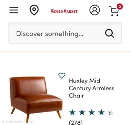 World Market Huxley Mid Century Armless Chair in Cognac - Genuine Leather Accent Chair