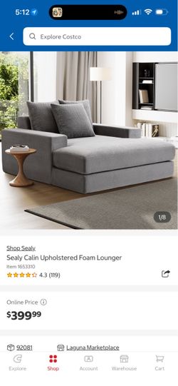 Sealy Calin Oversized Upholstered Foam Lounger Chair - Gray